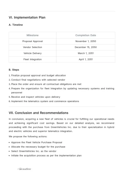 Free Fleet Vehicle Purchase Proposal Template to Edit Online