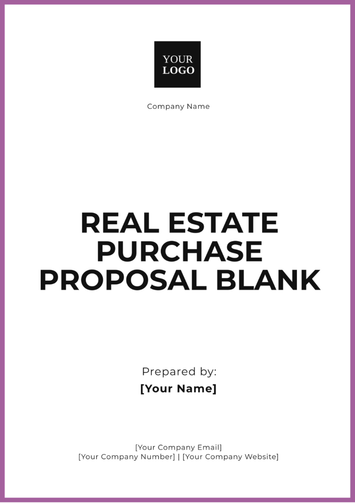 Real Estate Purchase  Proposal Blank Template - Edit Online & Download