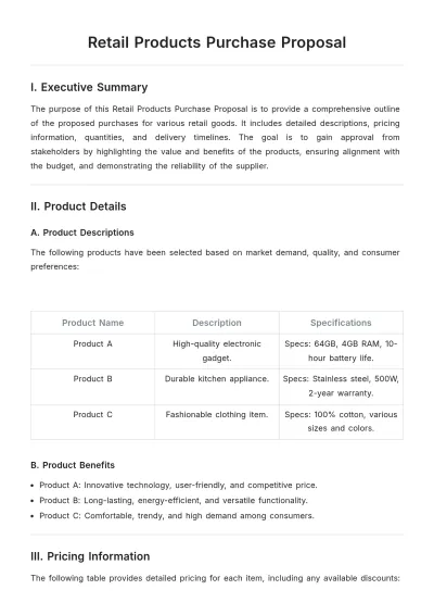 Free Retail Products Purchase  Proposal Template to Edit Online