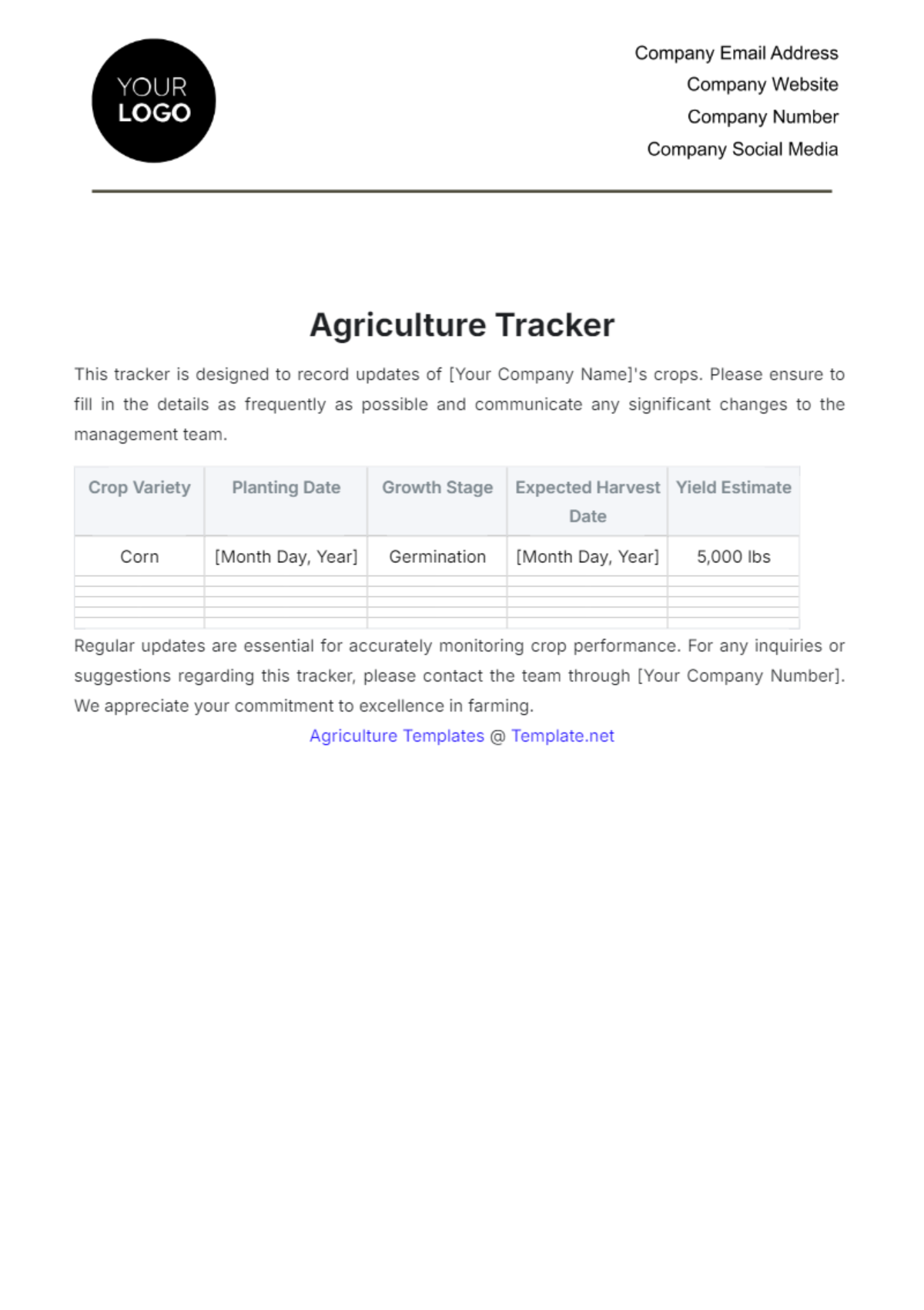 Agriculture Tracker Template - Edit Online & Download