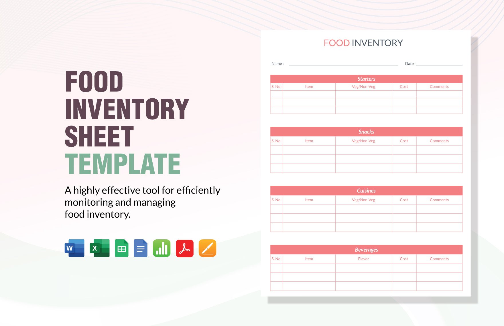 Food Inventory Sheet Template in Word, Google Docs, Excel, PDF, Google Sheets, Apple Pages, Apple Numbers