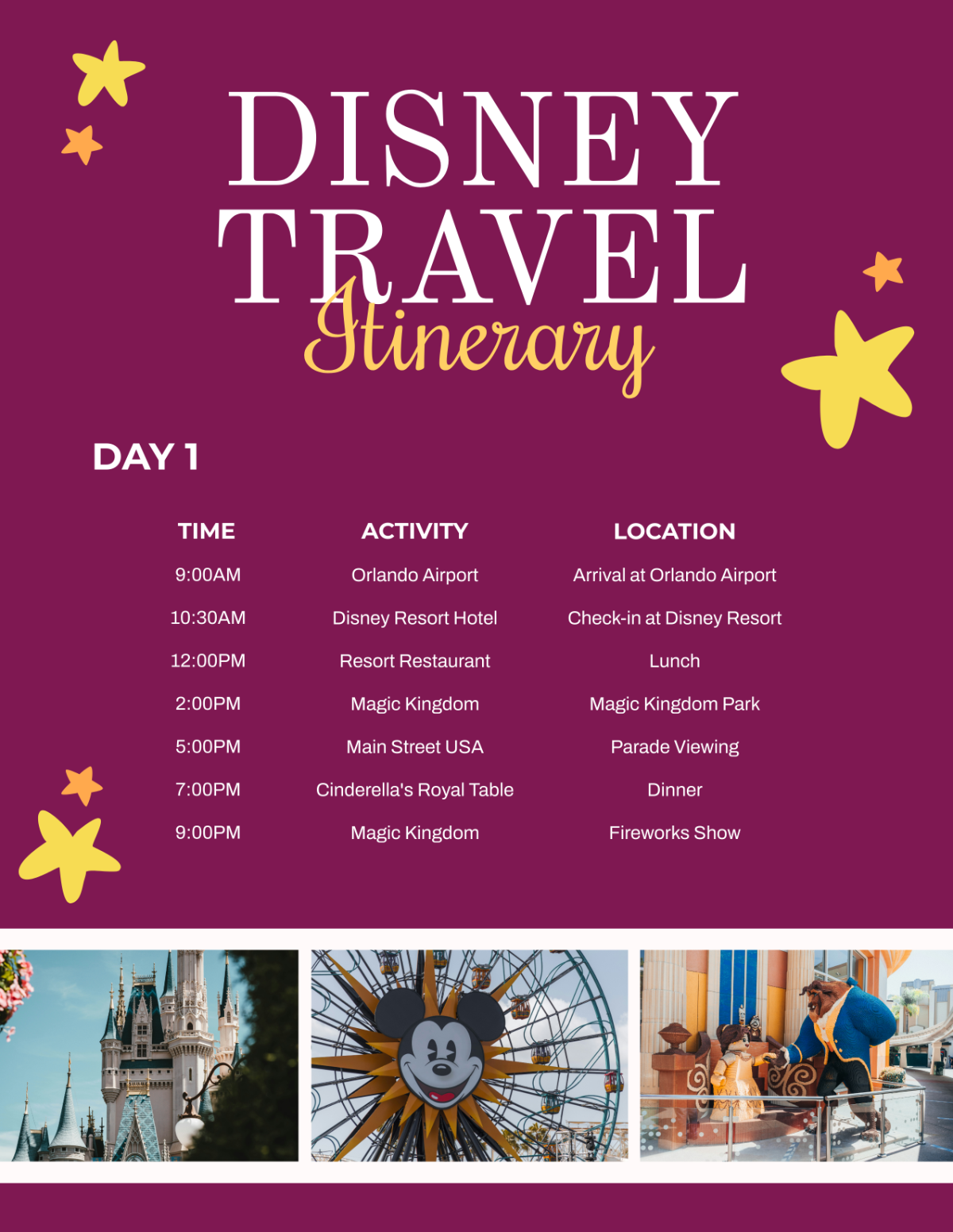 Disney Travel Itinerary