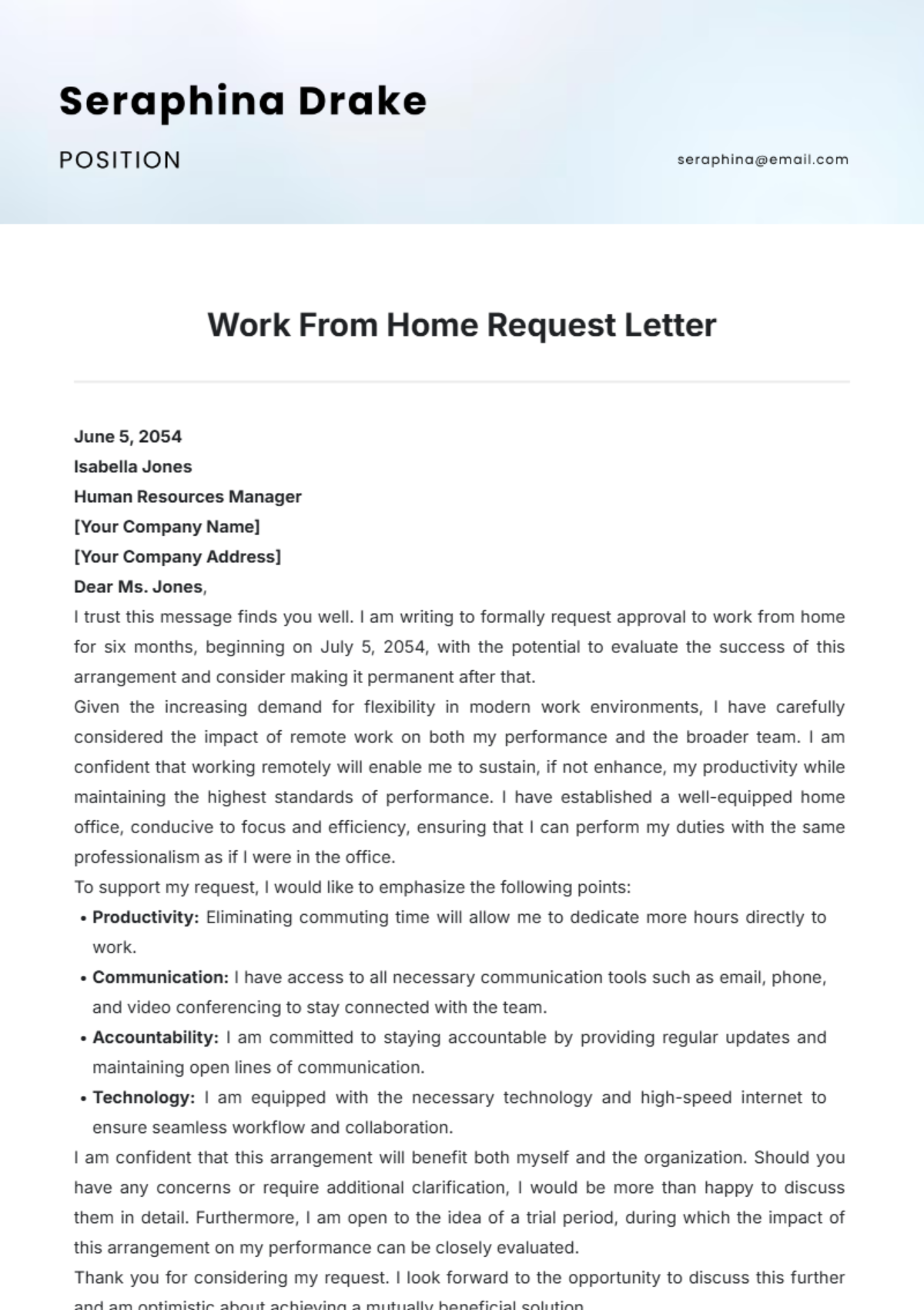 Work From Home Request Letter Template