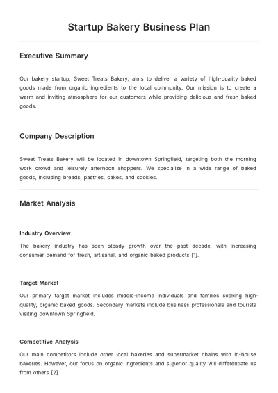 Free Startup Bakery Business Plan Template to Edit Online