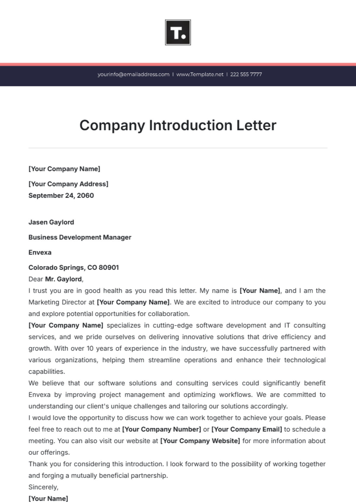 Company Introduction Letter Template