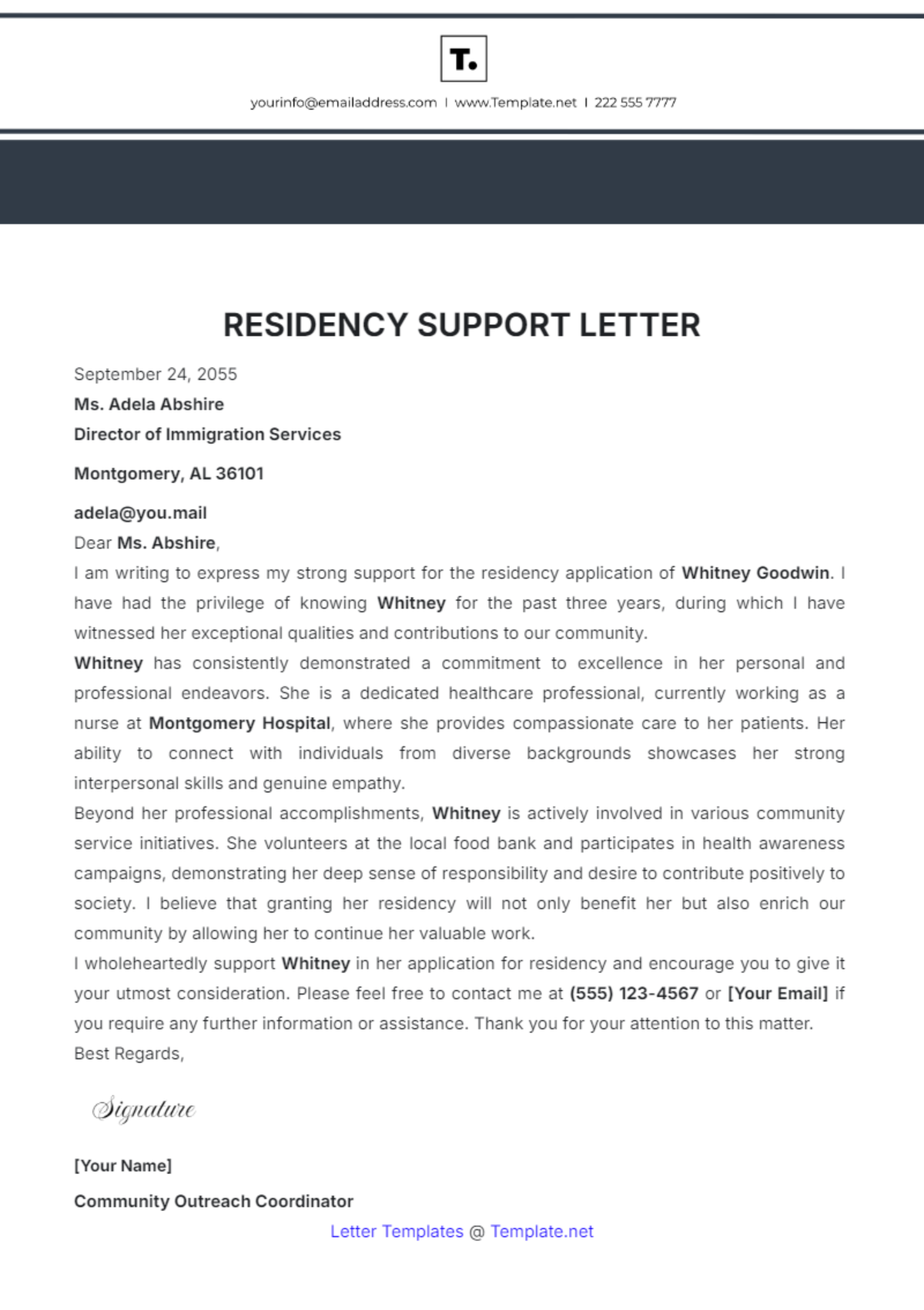 Free Residency Support Letter Template