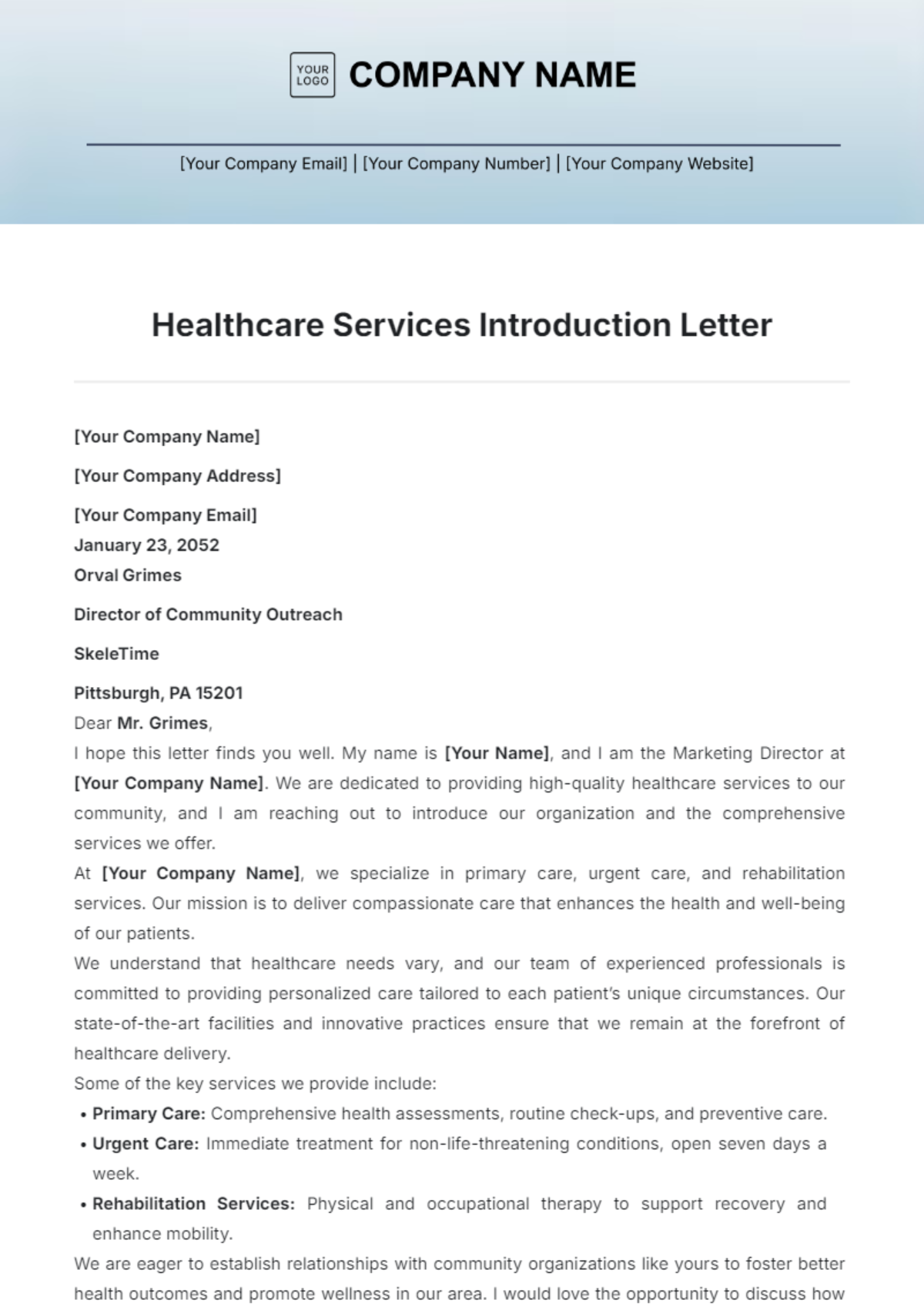 Healthcare Services Introduction Letter Template