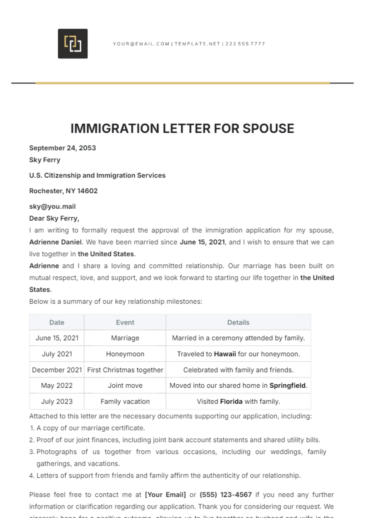 Immigration Letter for Spouse Template