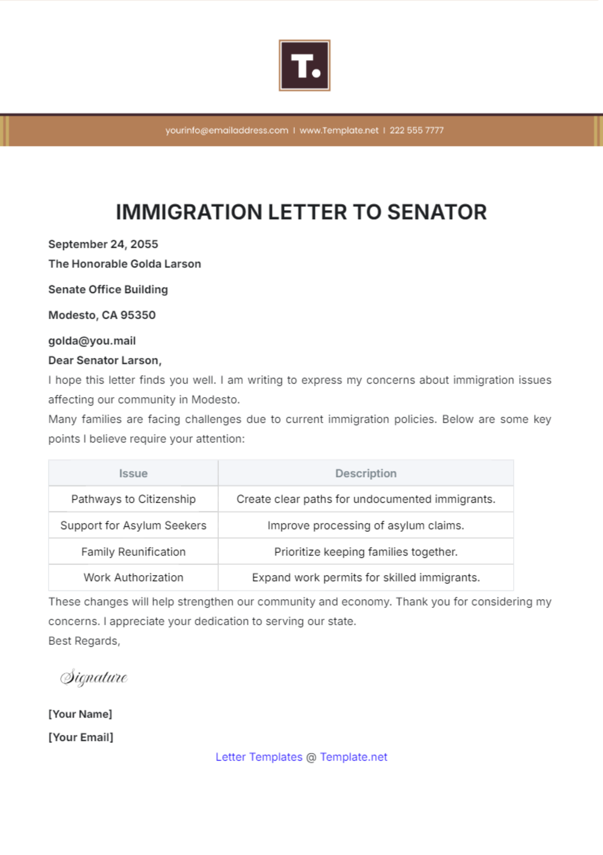 Immigration Letter to Senator Template