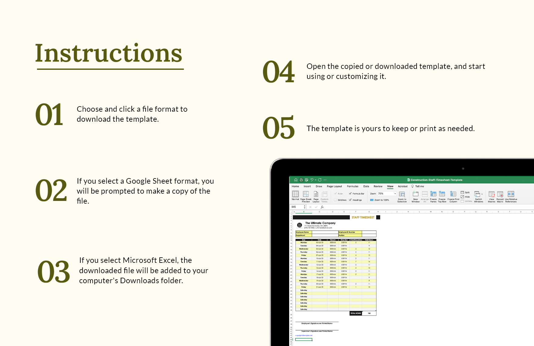 Construction Staff Timesheet Form Template