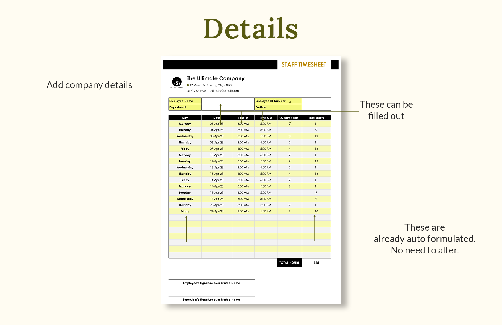 Construction Staff Timesheet Form Template