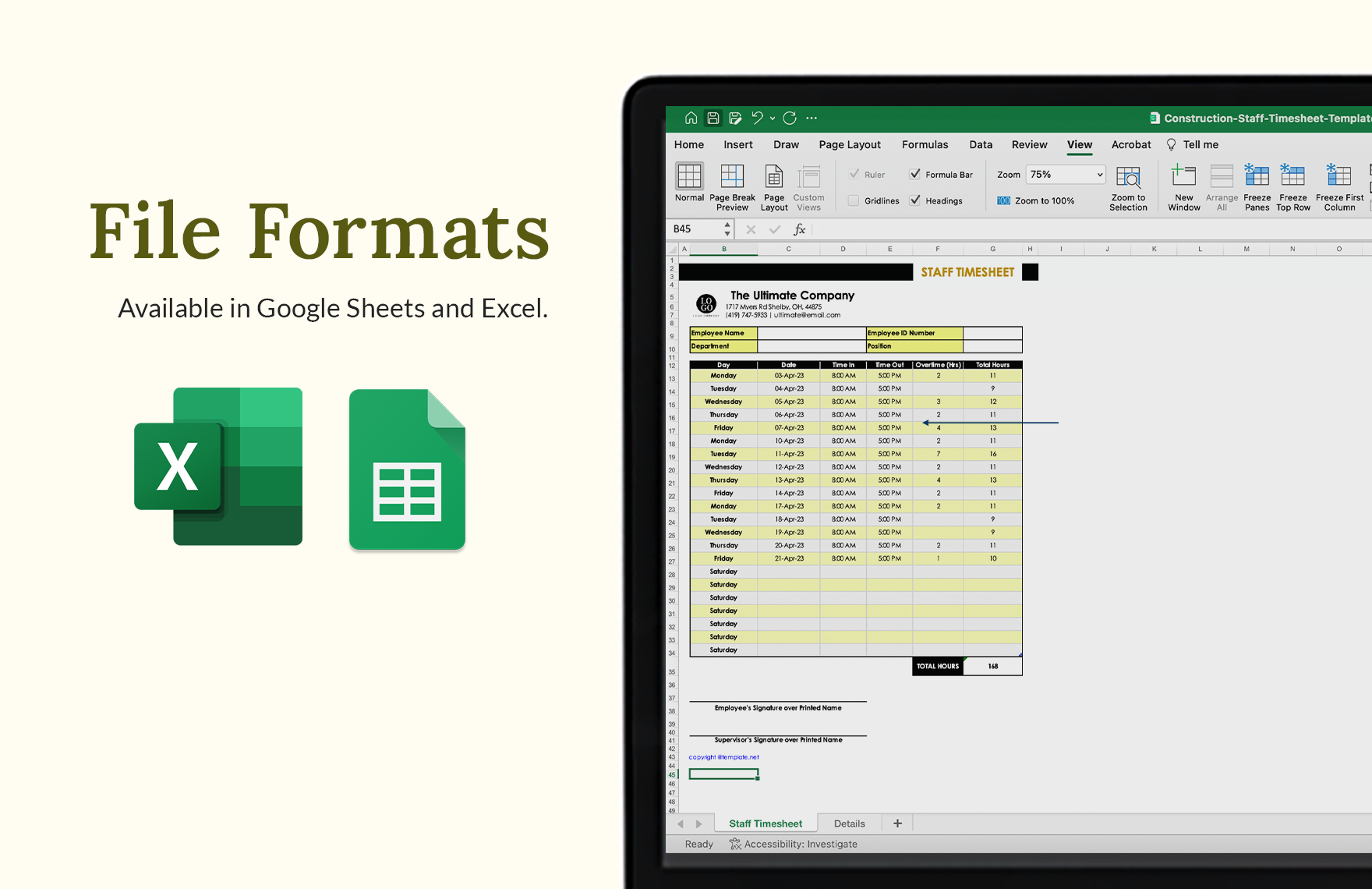 Construction Staff Timesheet Form Template