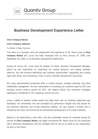 Free Business Development Experience Letter Template to Edit Online