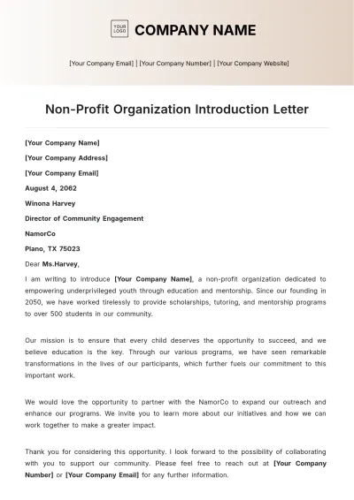 Free Non-Profit Organization Introduction Letter Template to Edit Online