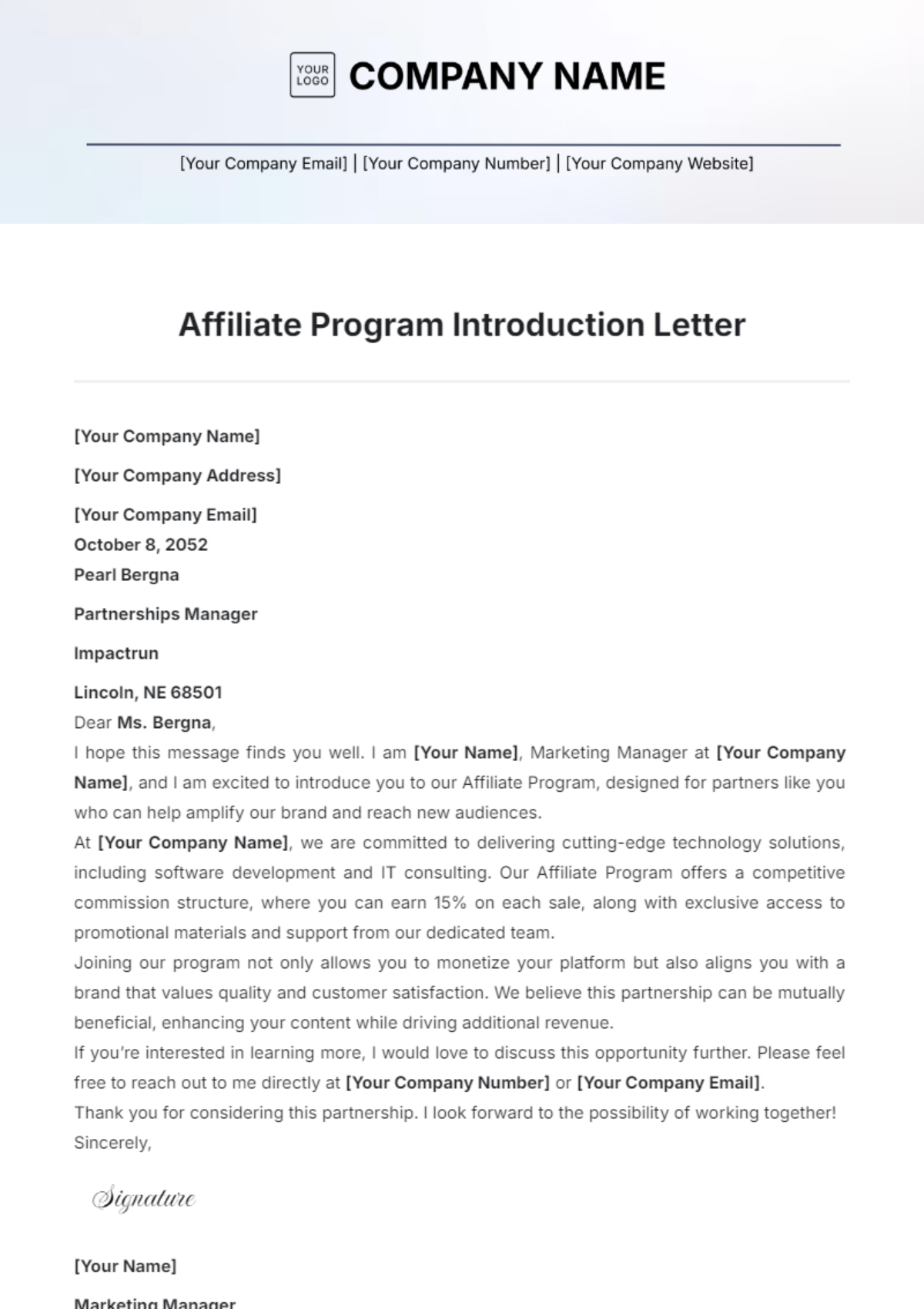 Affiliate Program Introduction Letter Template