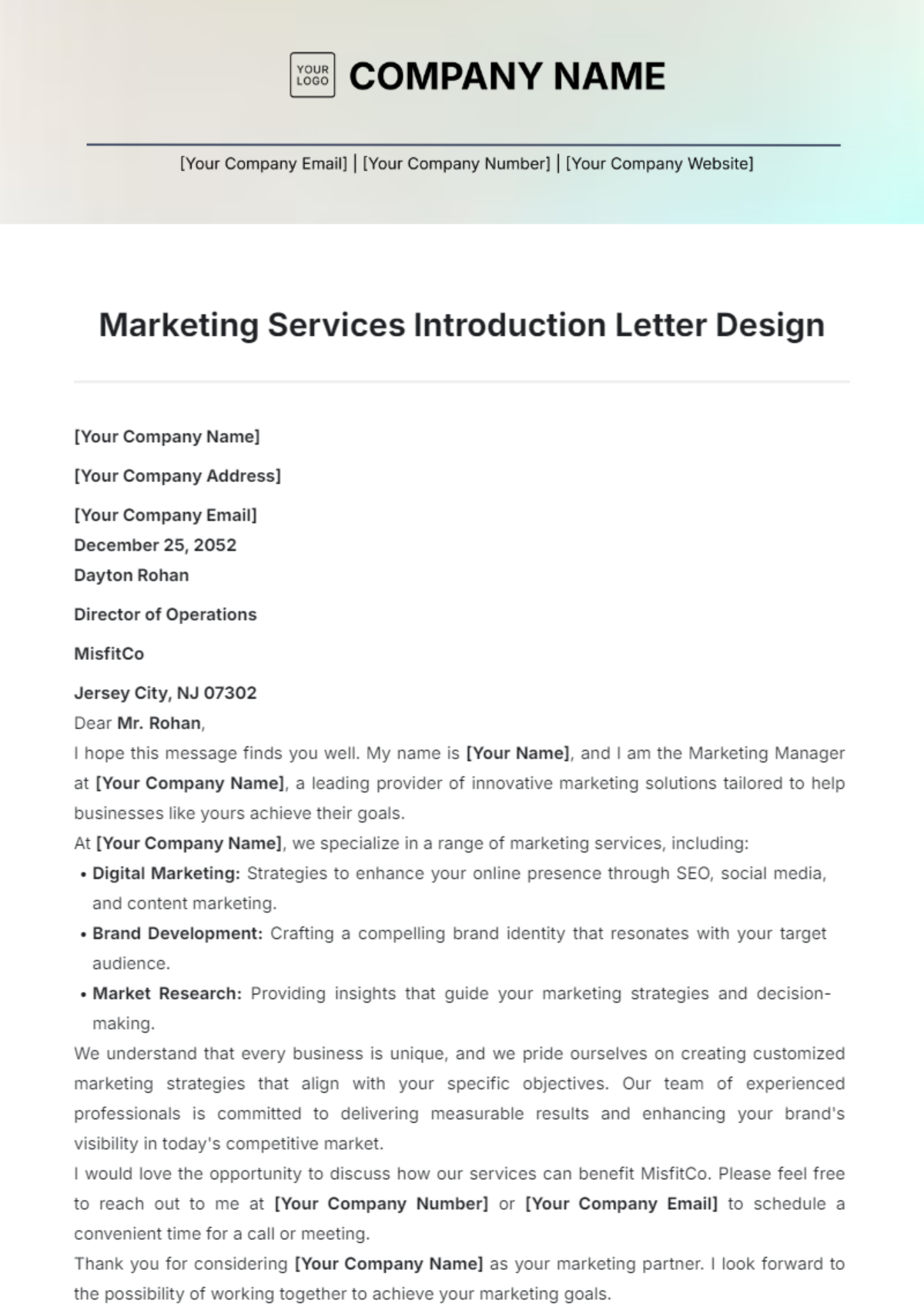 Marketing Services Introduction Letter Design Template