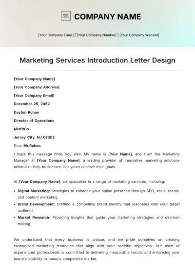Free Marketing Services Introduction Letter Design Template to Edit Online
