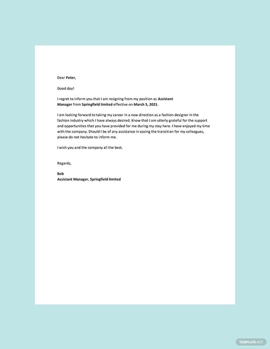 Career Change Resignation Letter Template in Word, Google Docs, PDF, Apple Pages