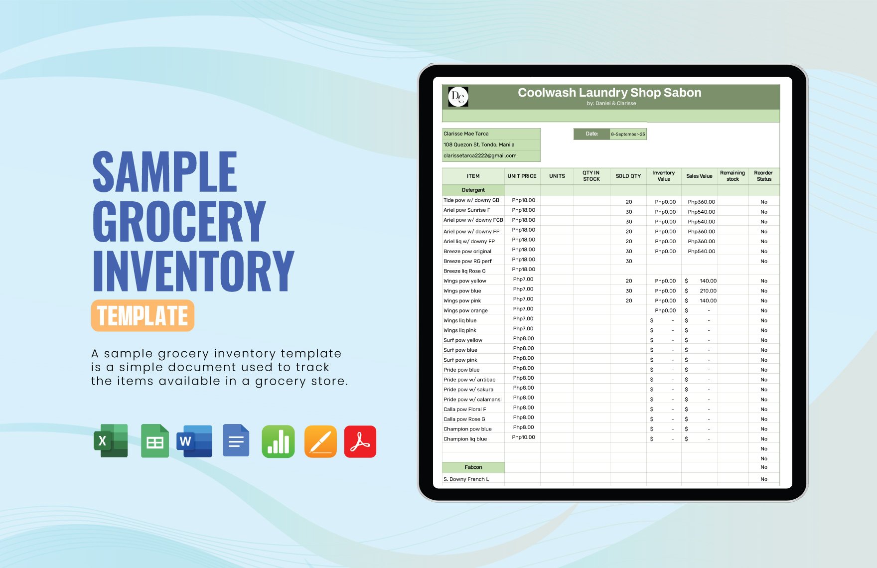 Free Sample Grocery Inventory Template in Word, Google Docs, Excel, PDF, Google Sheets, Apple Pages, Apple Numbers
