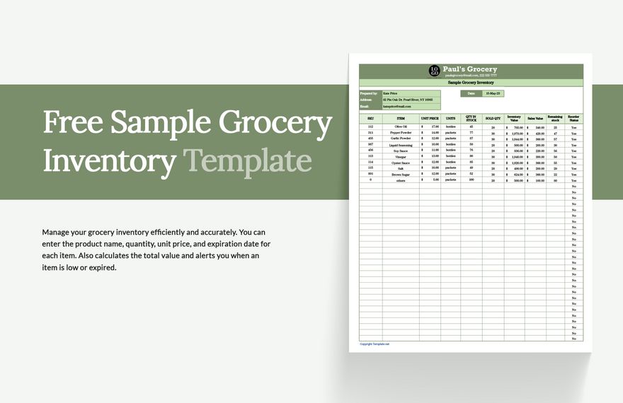 Free Sample Grocery Inventory Template Google Docs, Google Sheets