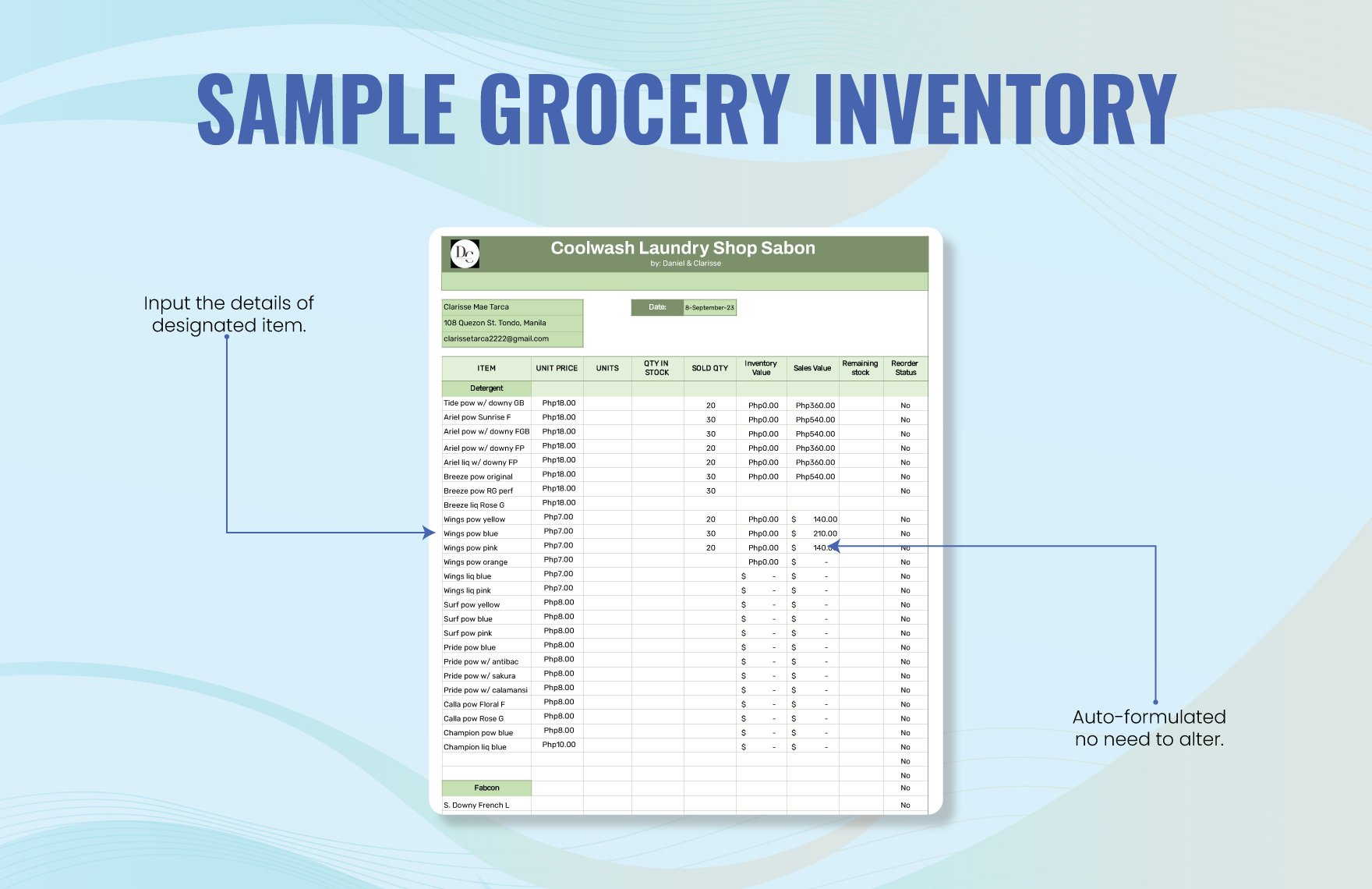 Sample Grocery Inventory Template