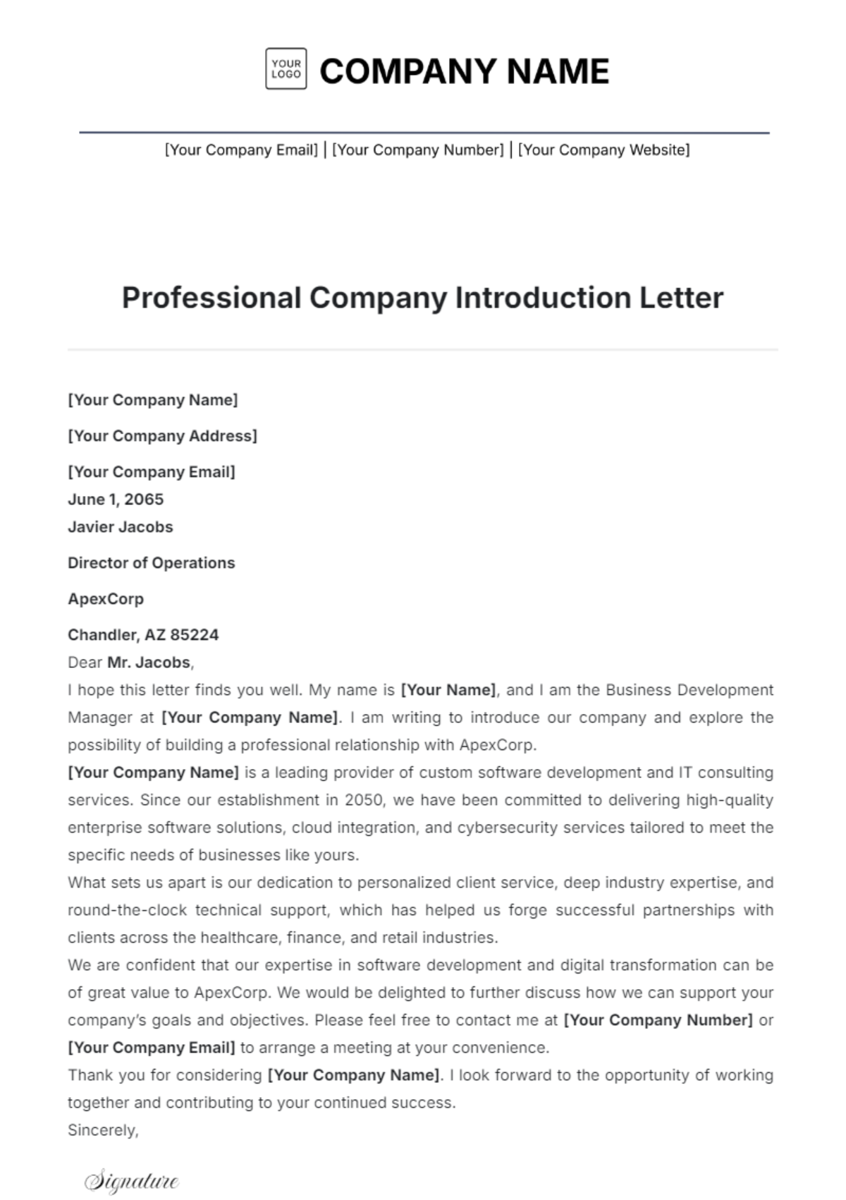 Professional Company Introduction Letter Template - Edit Online & Download