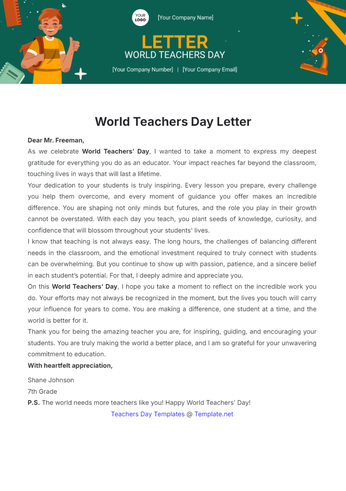 World Teachers' Day Letter Template - Edit Online & Download