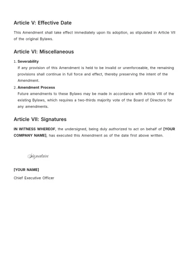 Free Corporate Bylaws Amendment Template to Edit Online