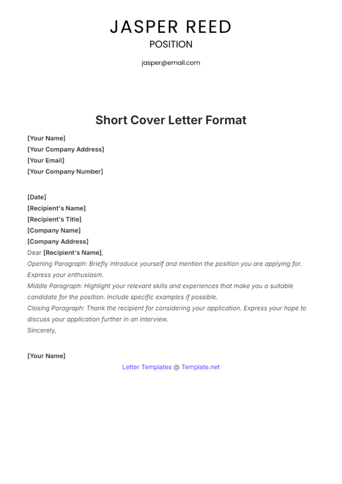 Free Short Cover Letter Format Template