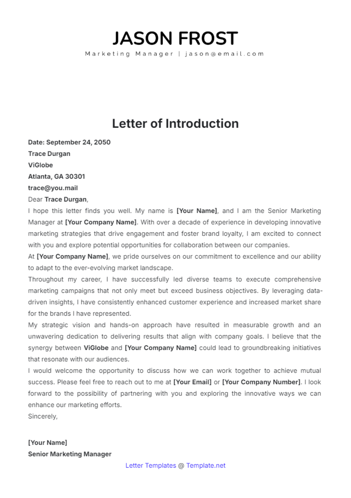 Letter of Introduction Template - Edit Online & Download