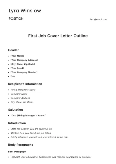 Free First Job Cover Letter Outline Template to Edit Online