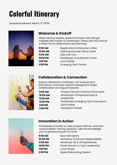Free Colorful Itinerary Template to Edit Online