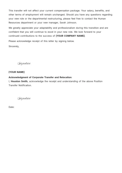 Free Position Transfer Letter Template to Edit Online
