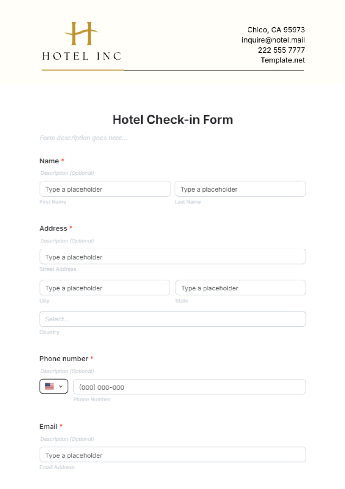 Hotel Check-in Form Template - Edit Online & Download