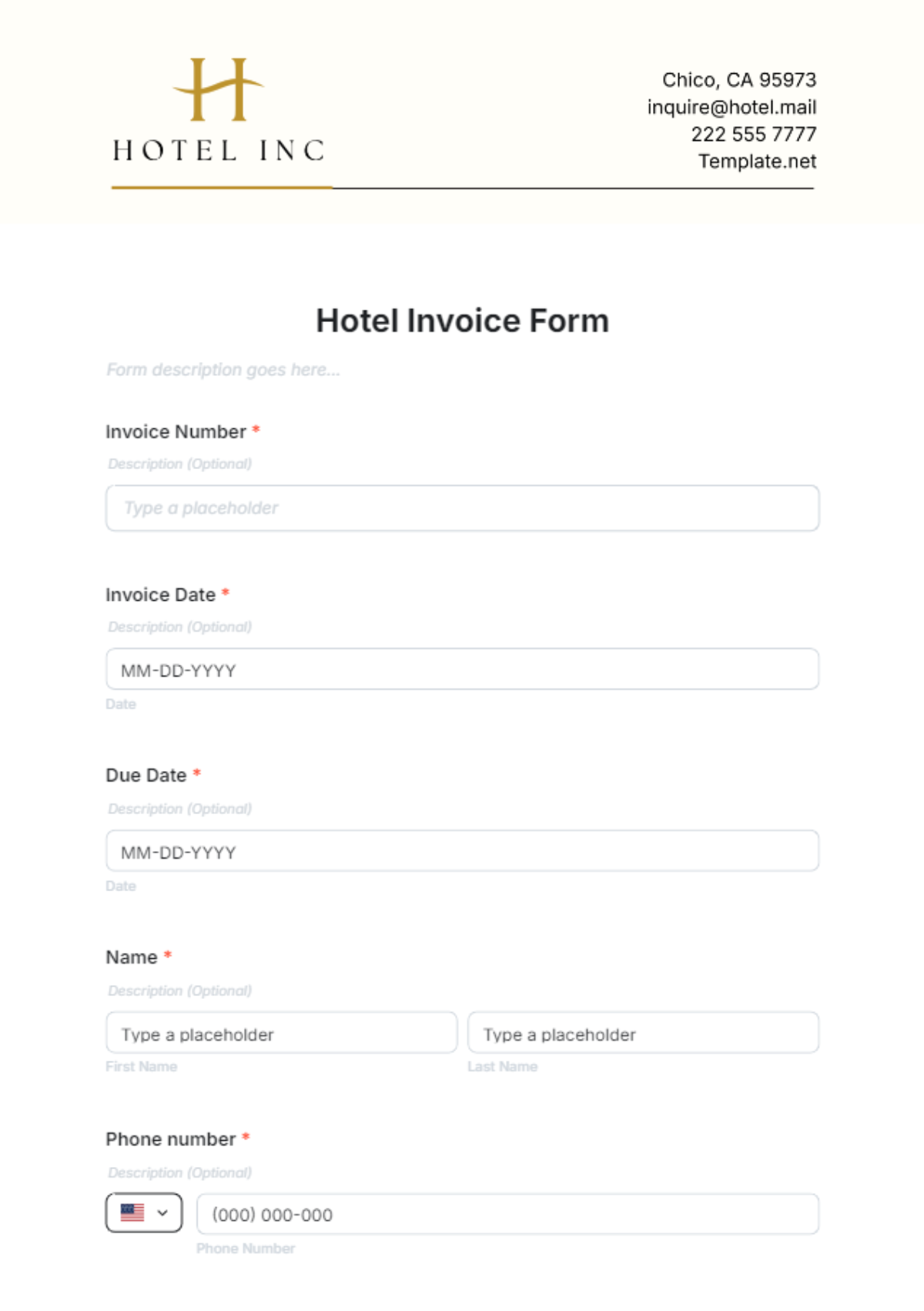 Hotel Invoice Form Template - Edit Online & Download