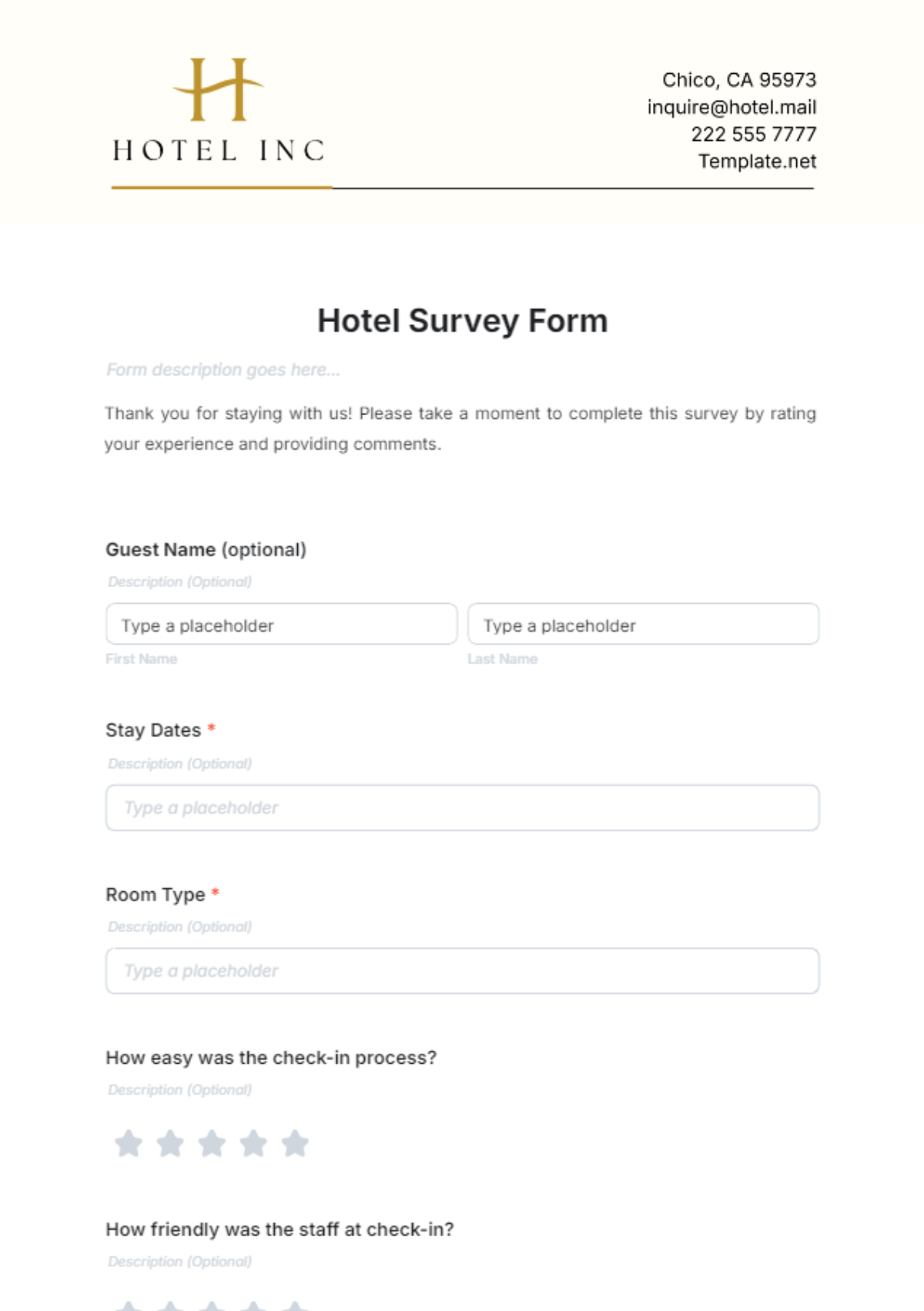 Hotel Survey Form Template - Edit Online & Download