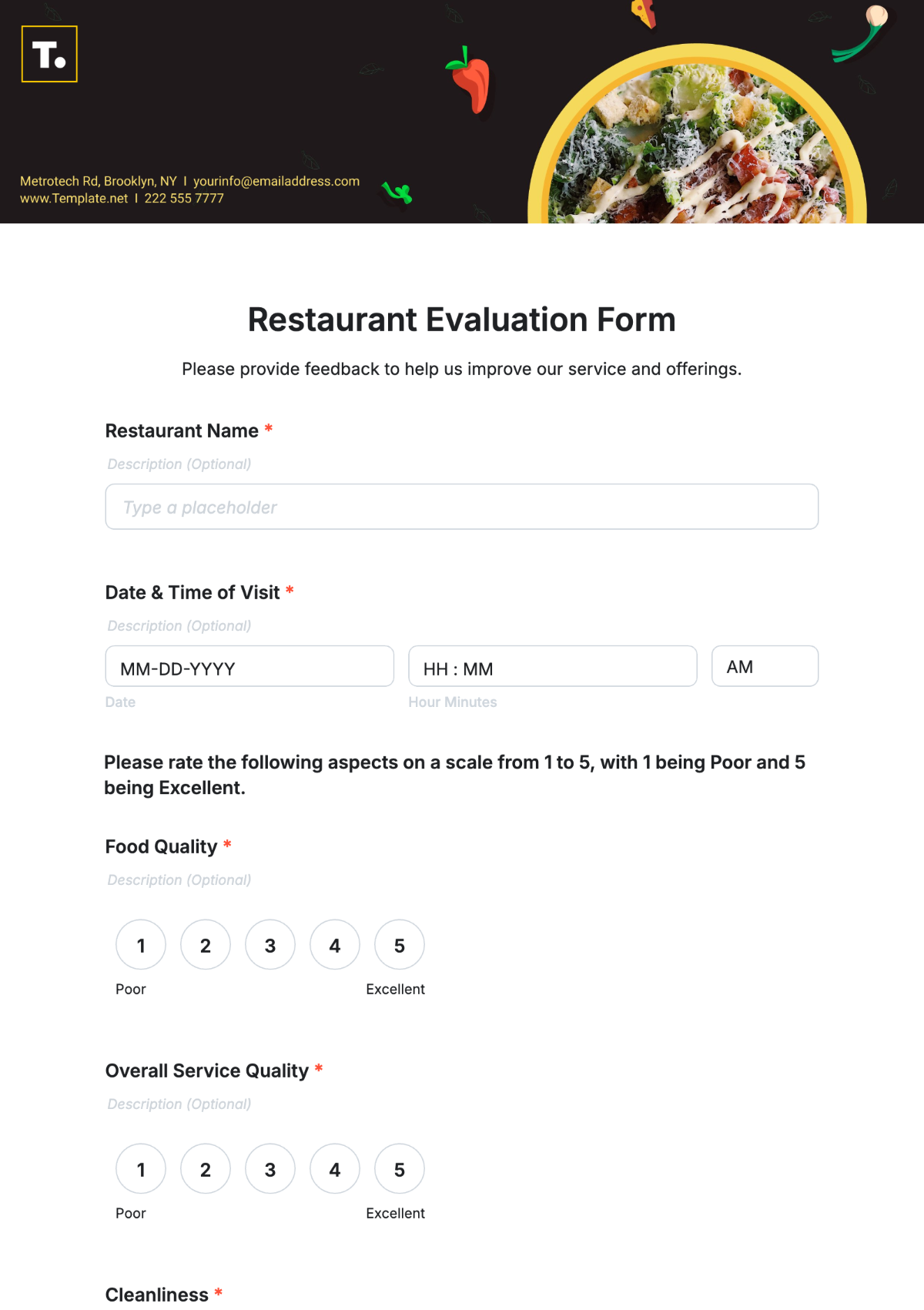 Restaurant Evaluation Form Template - Edit Online & Download