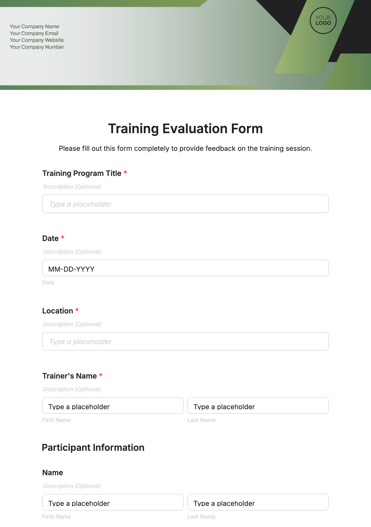 Training Evaluation Form Template - Edit Online & Download