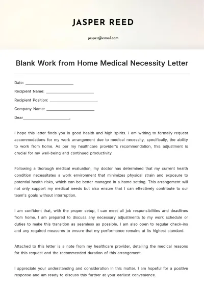 Free Blank Work from Home Medical Necessity Letter Template to Edit Online