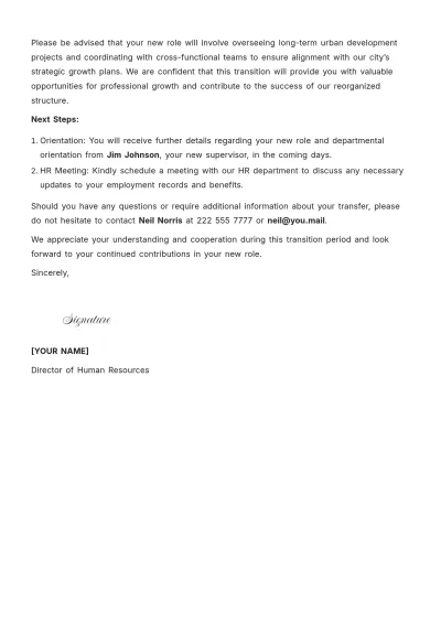 Free Government Employee Transfer Letter Template to Edit Online