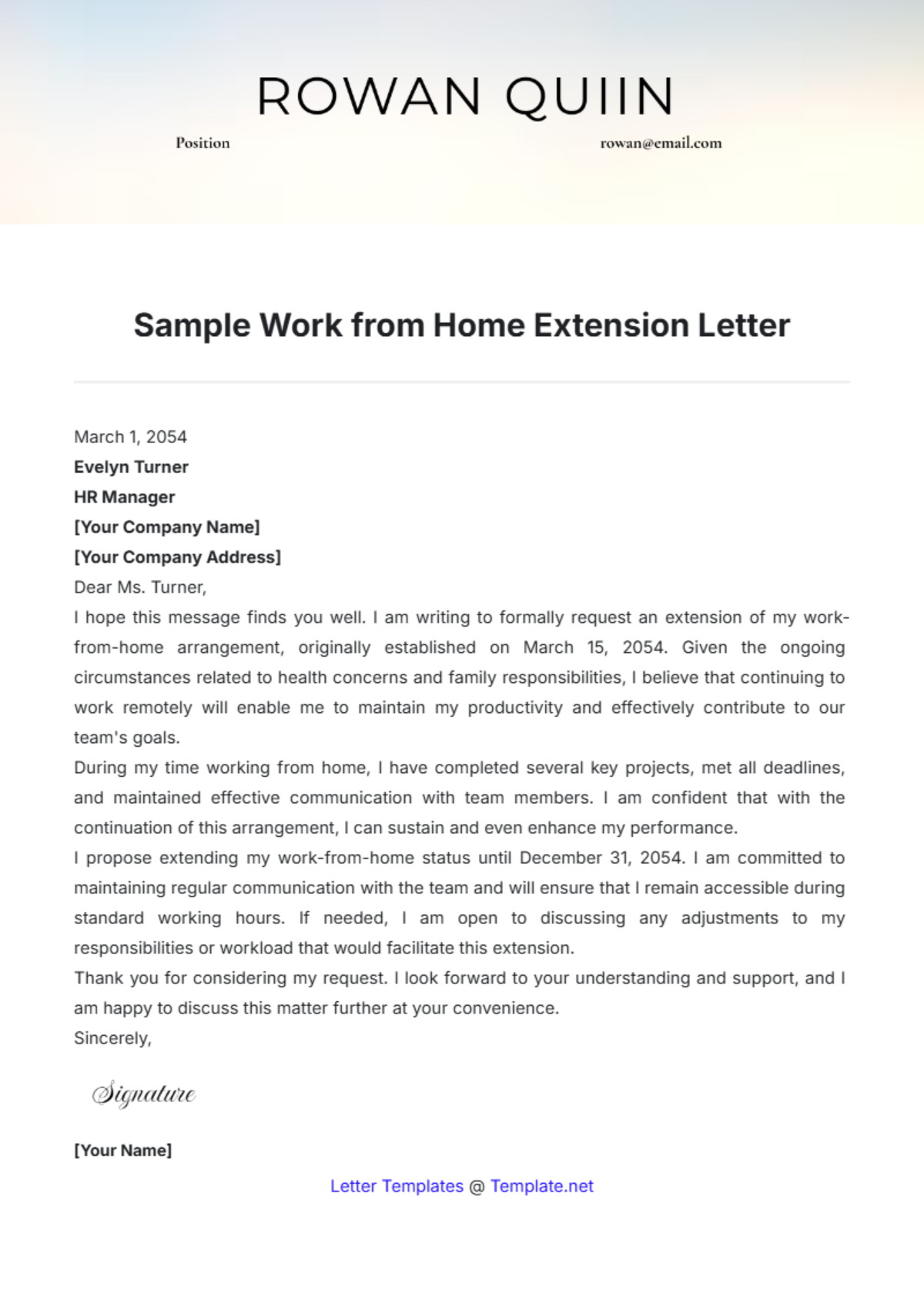 Free Sample Work from Home Extension Letter Template - Edit Online ...