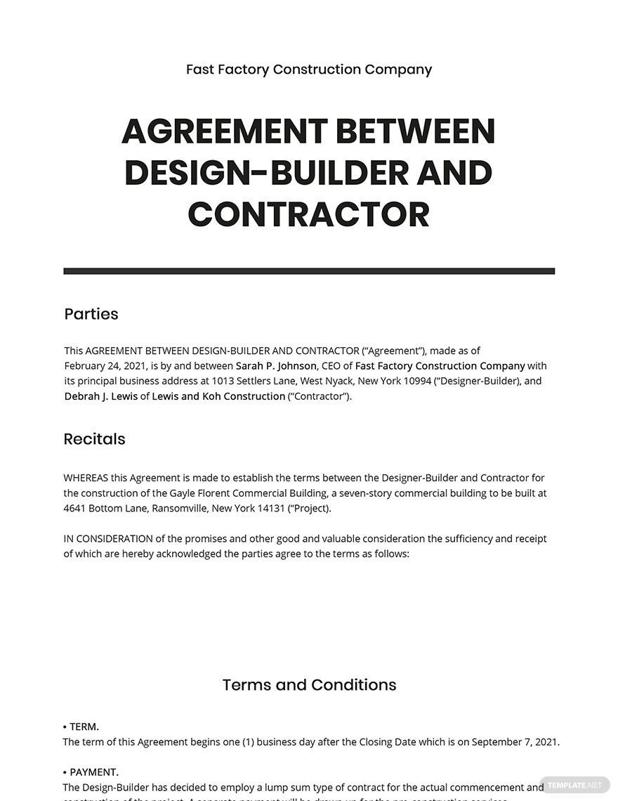 Agreement Between Design-Builder and Contractor Template