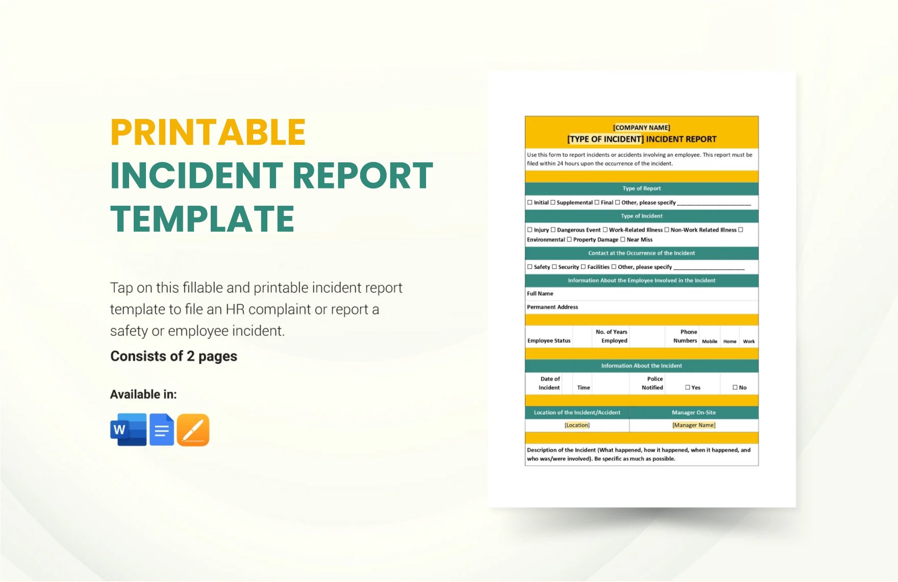 Free Printable Incident Report Template in Word, Google Docs, Apple Pages
