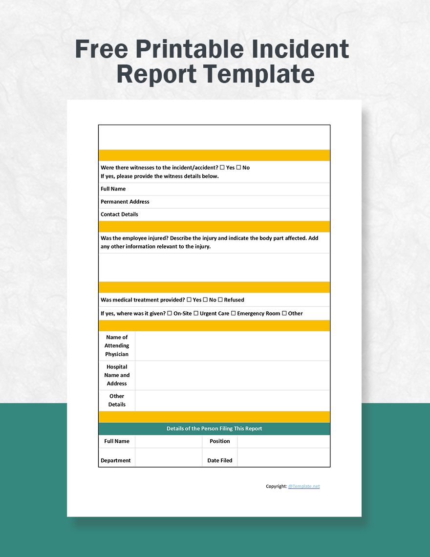 Free Printable Incident Report Template - Download in Word, Google Docs ...