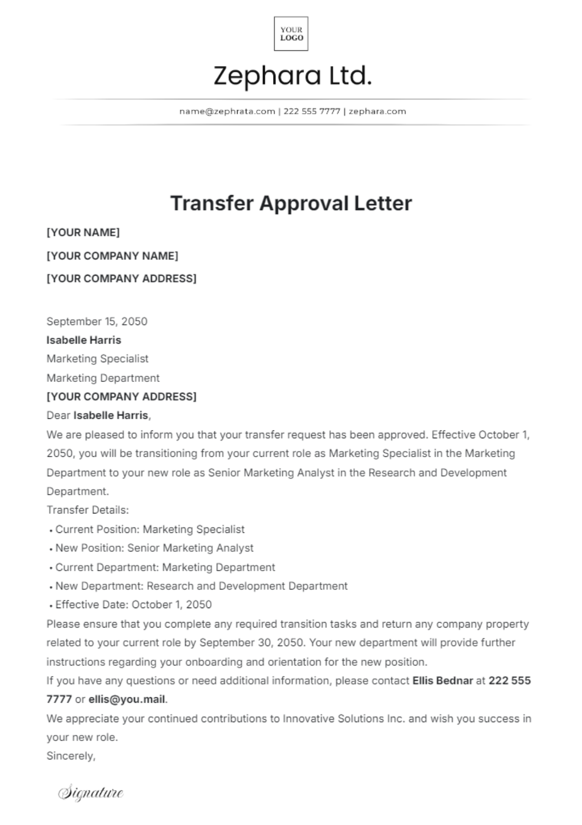 Transfer Approval Letter Template