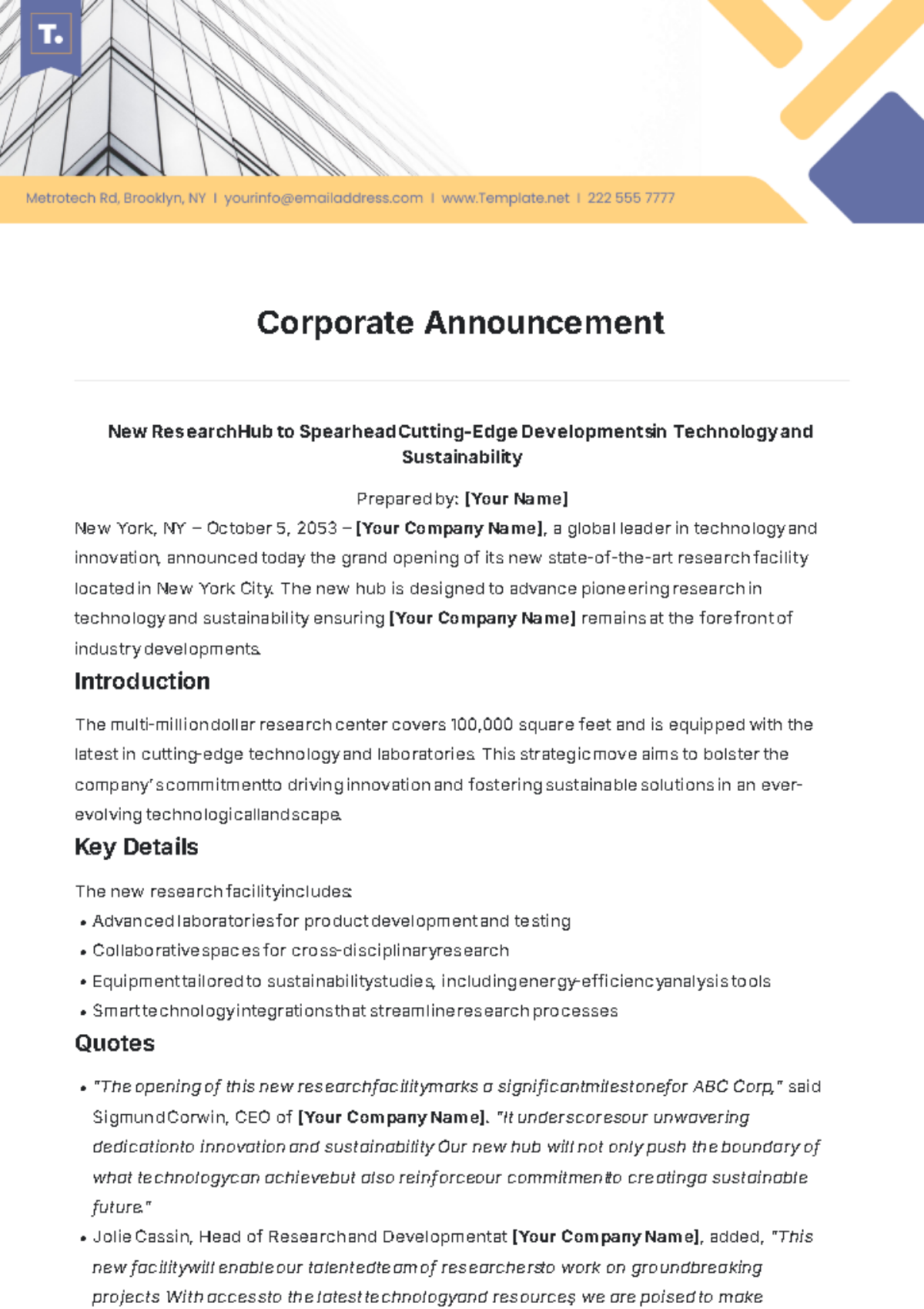 Free Corporate Announcement Template