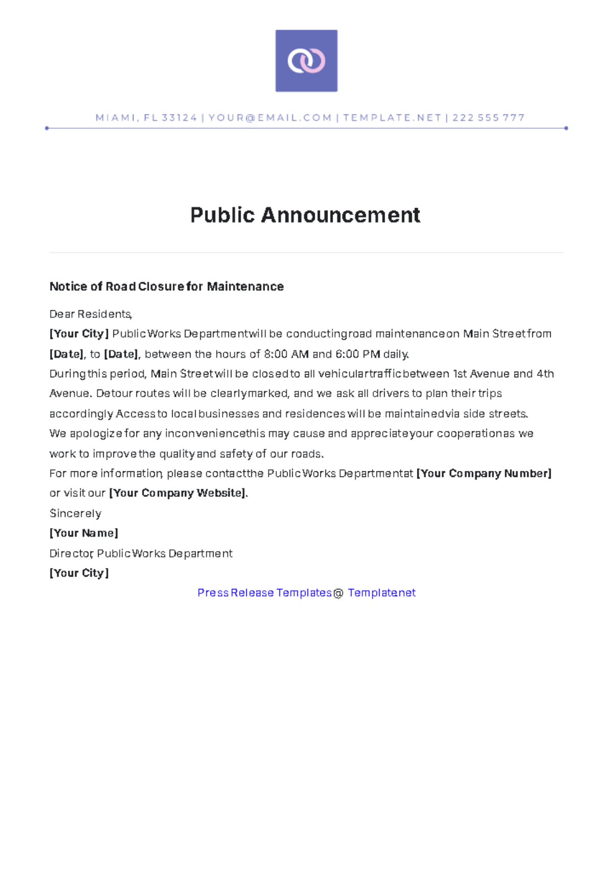 Free Public Announcement Template