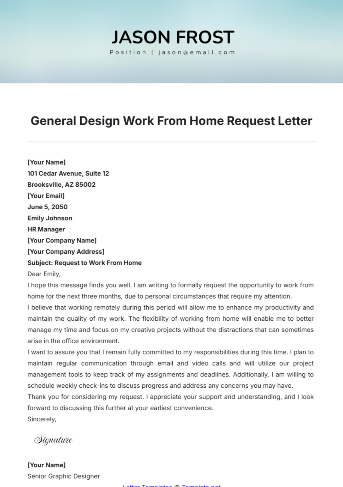 General Design Work From Home Request Letter Template