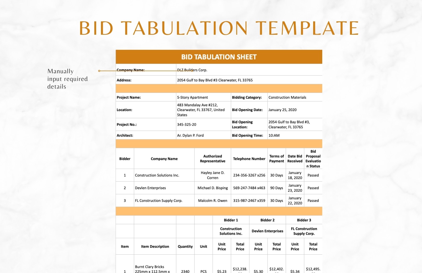 Bid Tabulation Template in Word Excel Google Docs Google Sheets