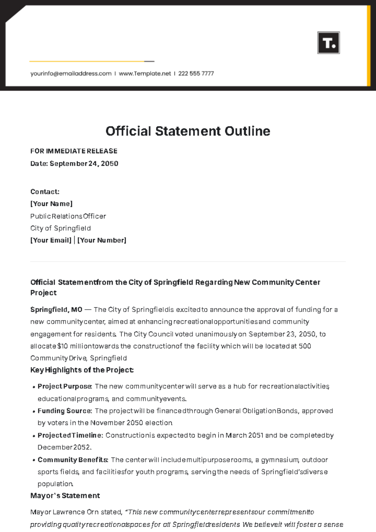 Official Statement Outline Template - Edit Online & Download